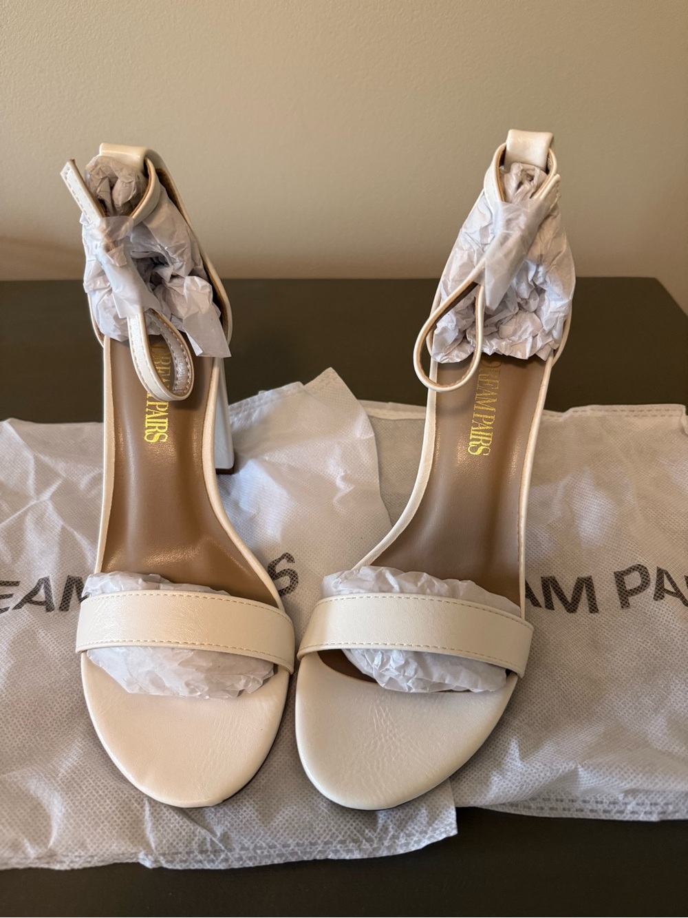 Dream Pairs Cream Open-Toe Ankle Strap Heels